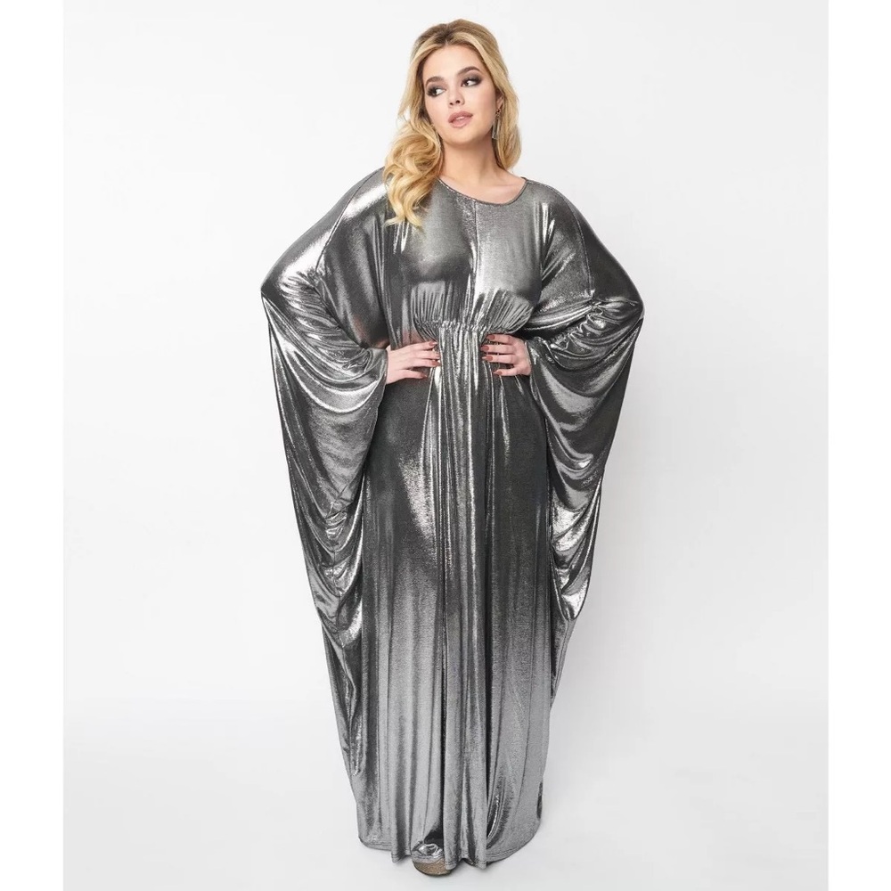 Metallic Silver Draped Maxi Wedding Dress